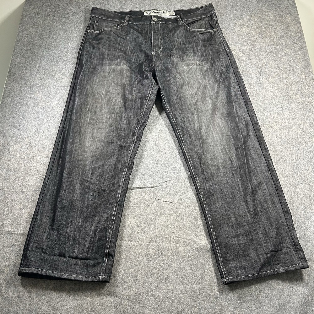 Avirex Jeans Men 40X32 Black Denim 90s Y2K Baggy Hip Hop Loose Distressed